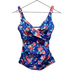 Lands End Women’s Galaxy Blue Blossom Floral Tankini Top New Size 4